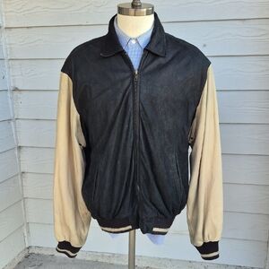 GOLDEN BEAR San Francisco Leather Black‎ Beige USA Mens Large Varsity Jacket